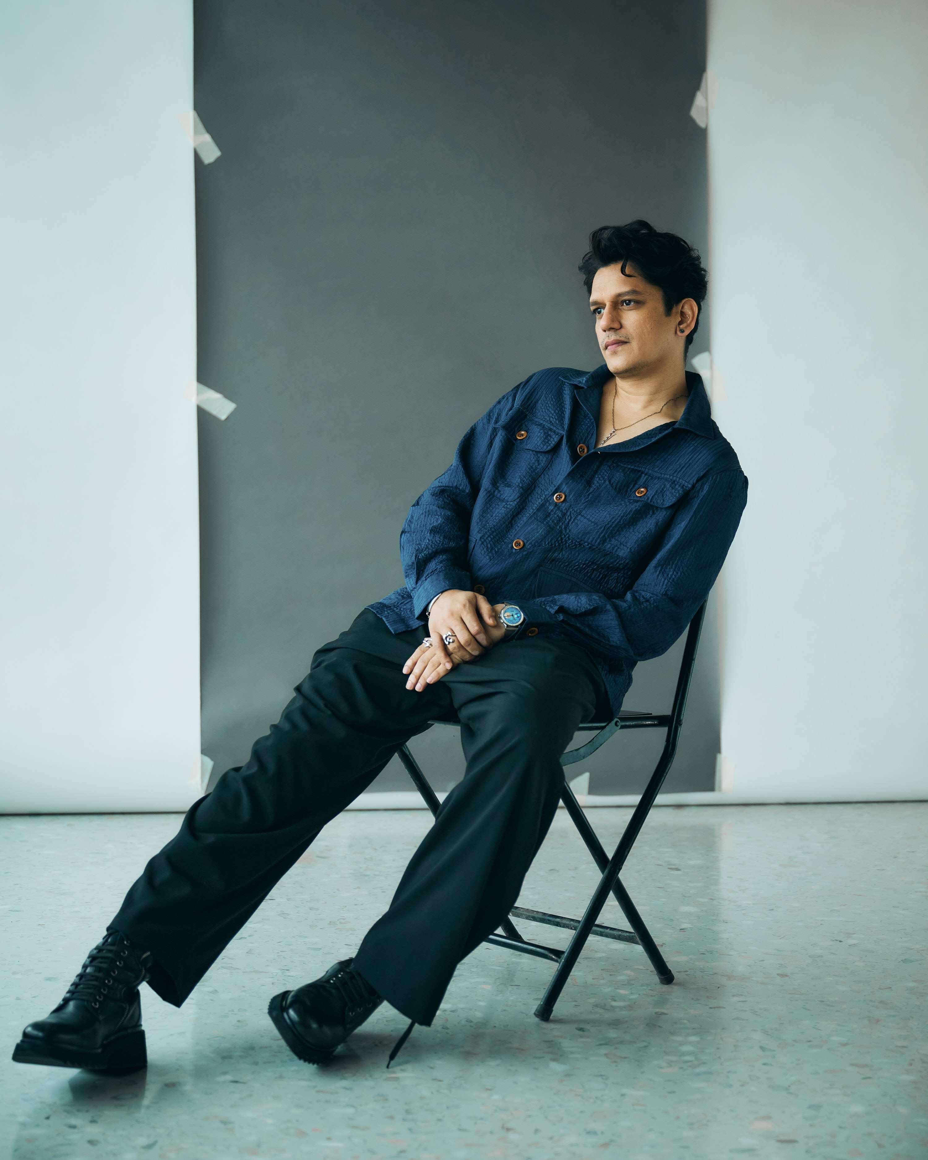 Vijay Varma In Denim-hued Quilted Tonal Trupanto Jacket.
