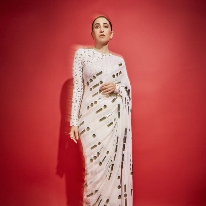 Karisma Kapoor In Morse Code Sareen & Rubber Cotton Top