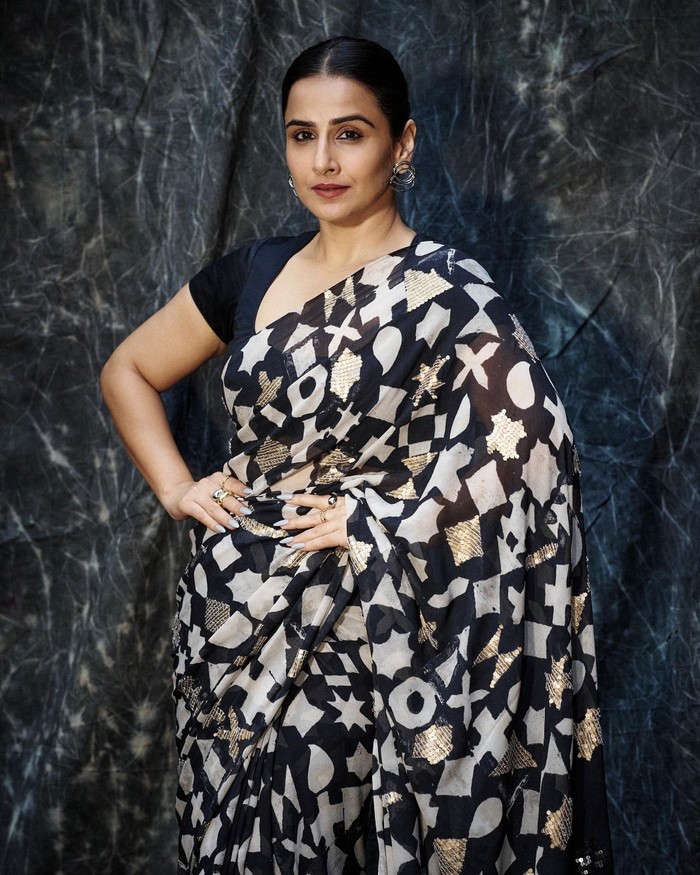 Vidya Balan In Symbol Print & Sequins Saree