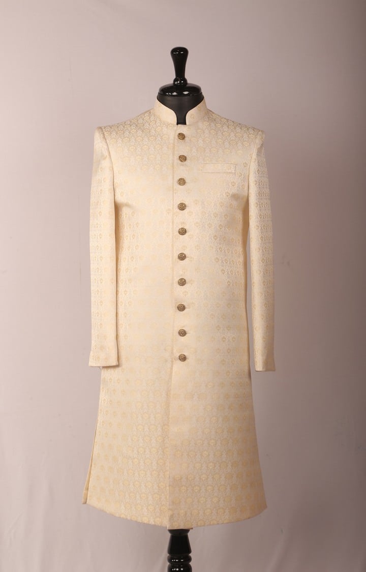 White Printed Sherwani