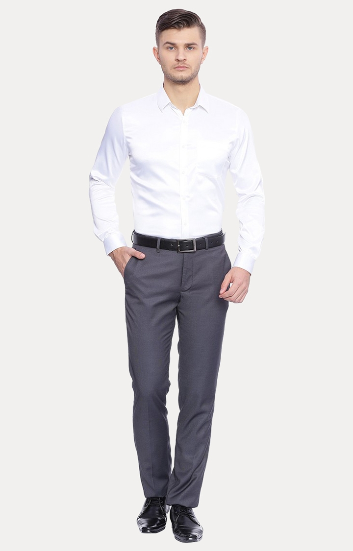 Turtle | Grey Flat Front Formal Trousers 1