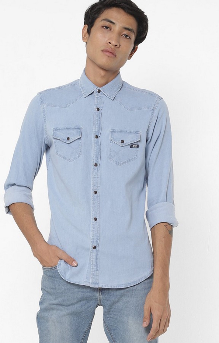 Buy 18+ Men Light Blue Denim Casual Shirts (M) Online at Best Prices in  India - JioMart.
