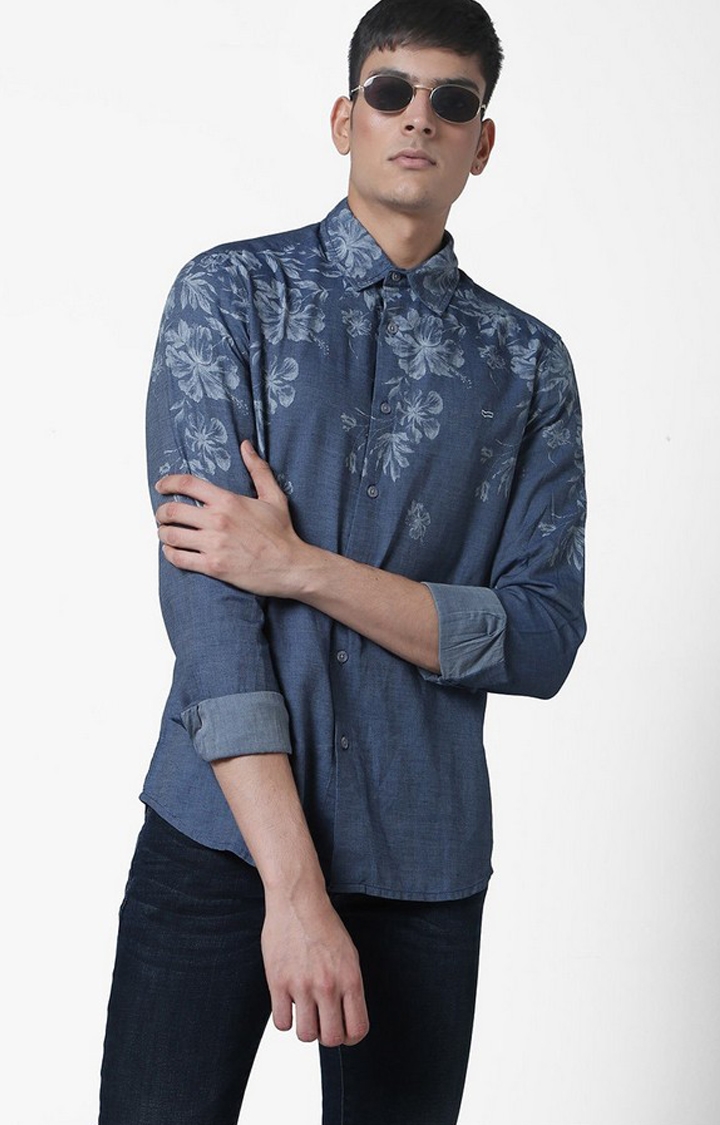 Floral Print Shirt with Curved Hem