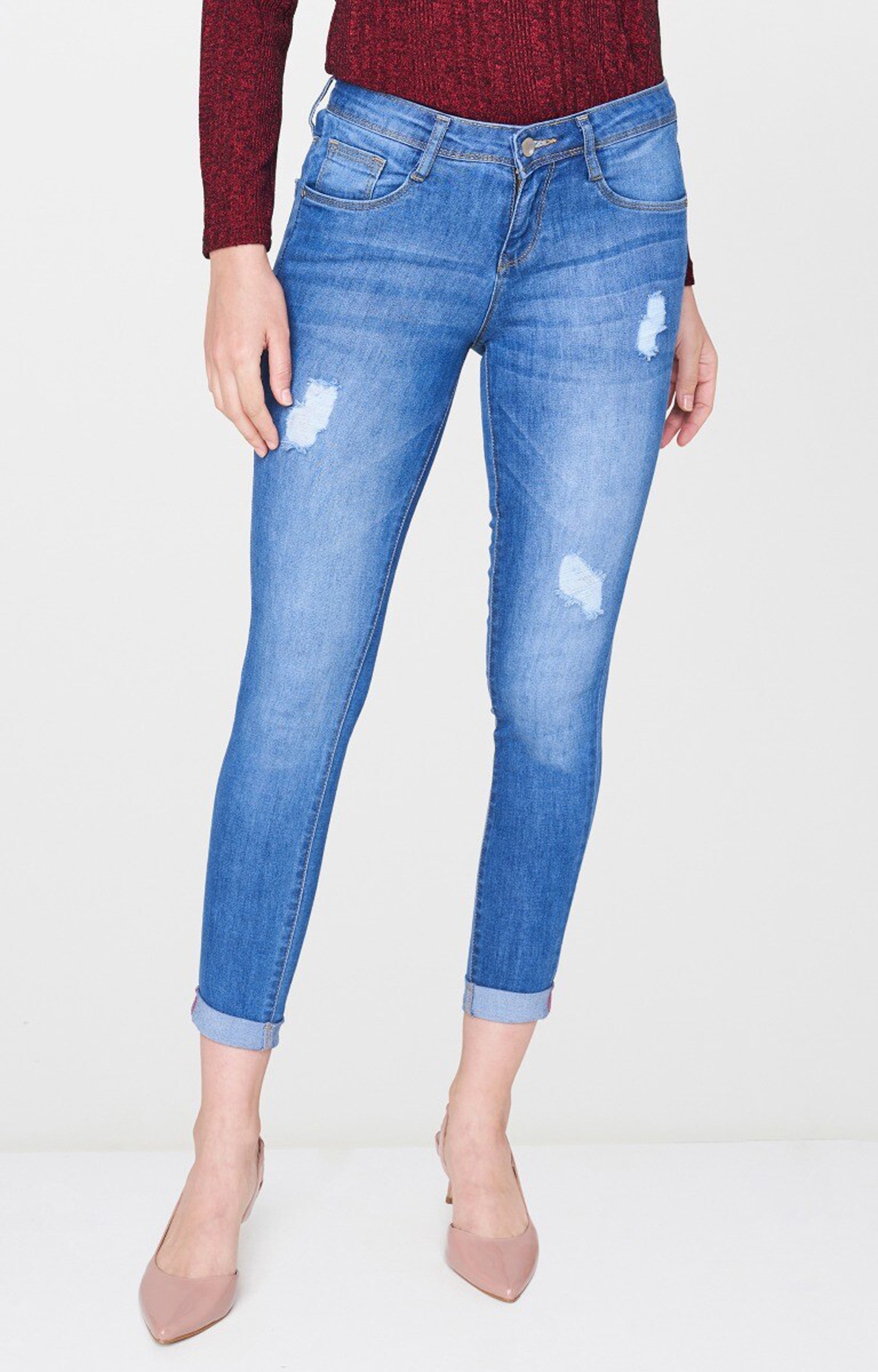 AND | Blue Ripped Tapered Jeans 0