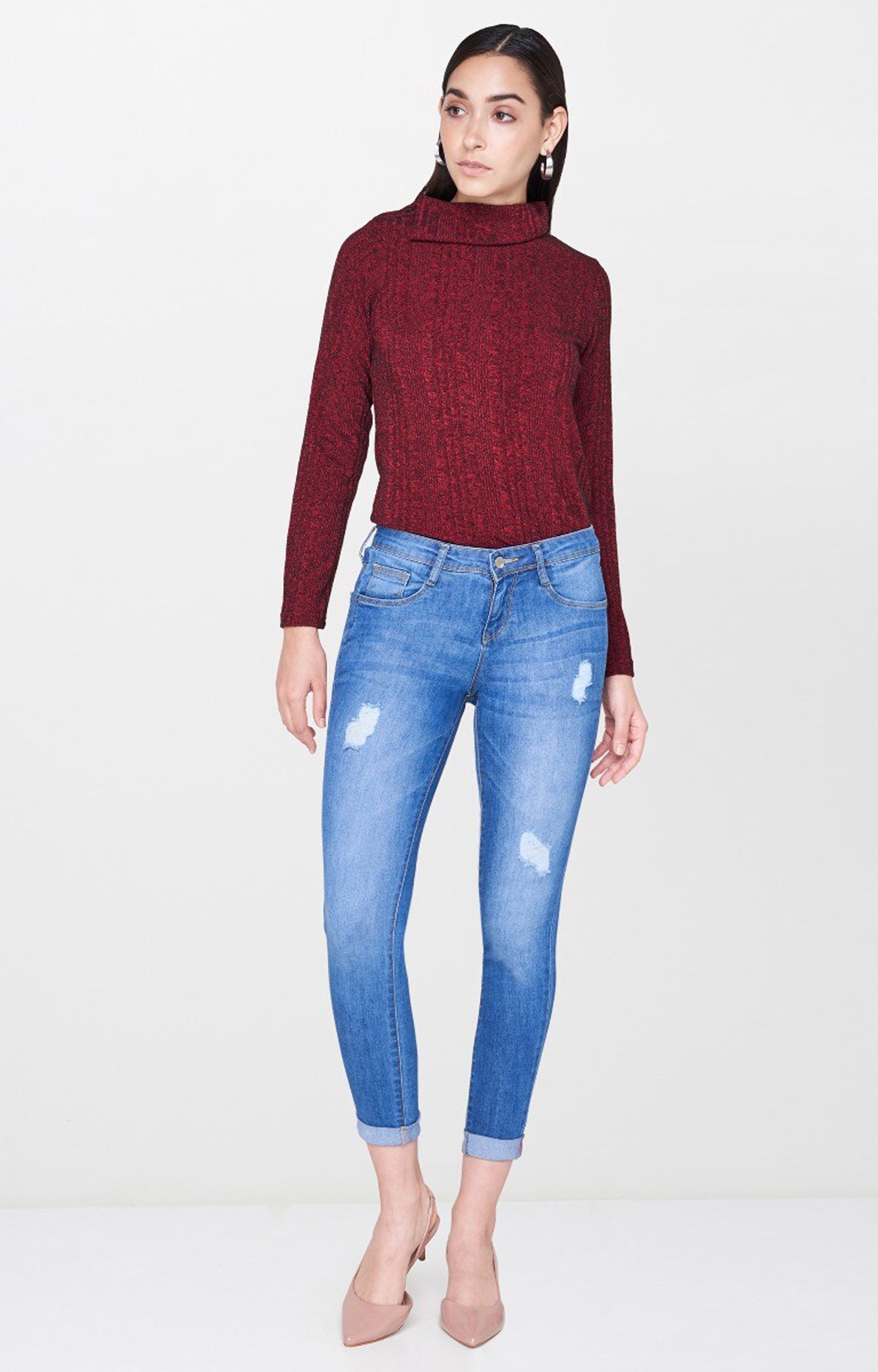 AND | Blue Ripped Tapered Jeans 2