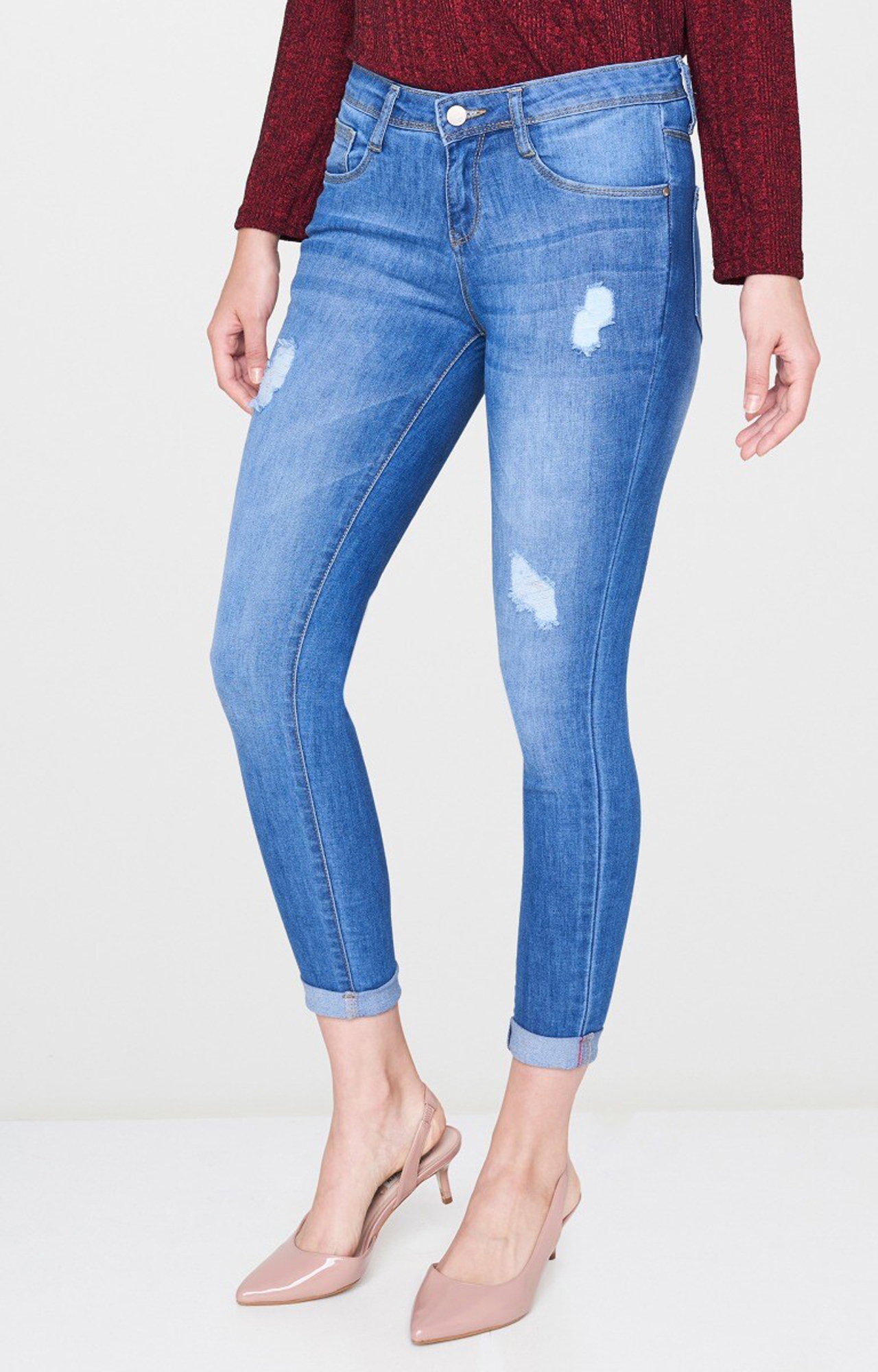 AND | Blue Ripped Tapered Jeans 3