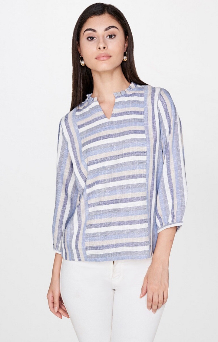AND | Blue and White Striped Top 0