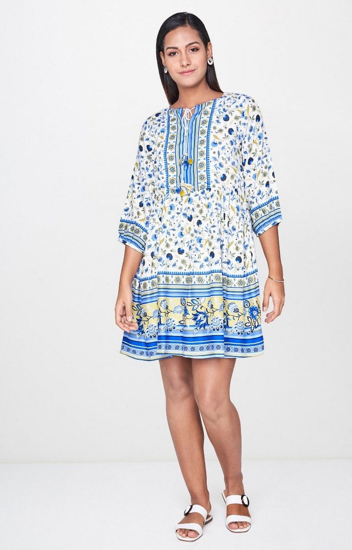 AND | Blue and White Printed Skater Dress 1