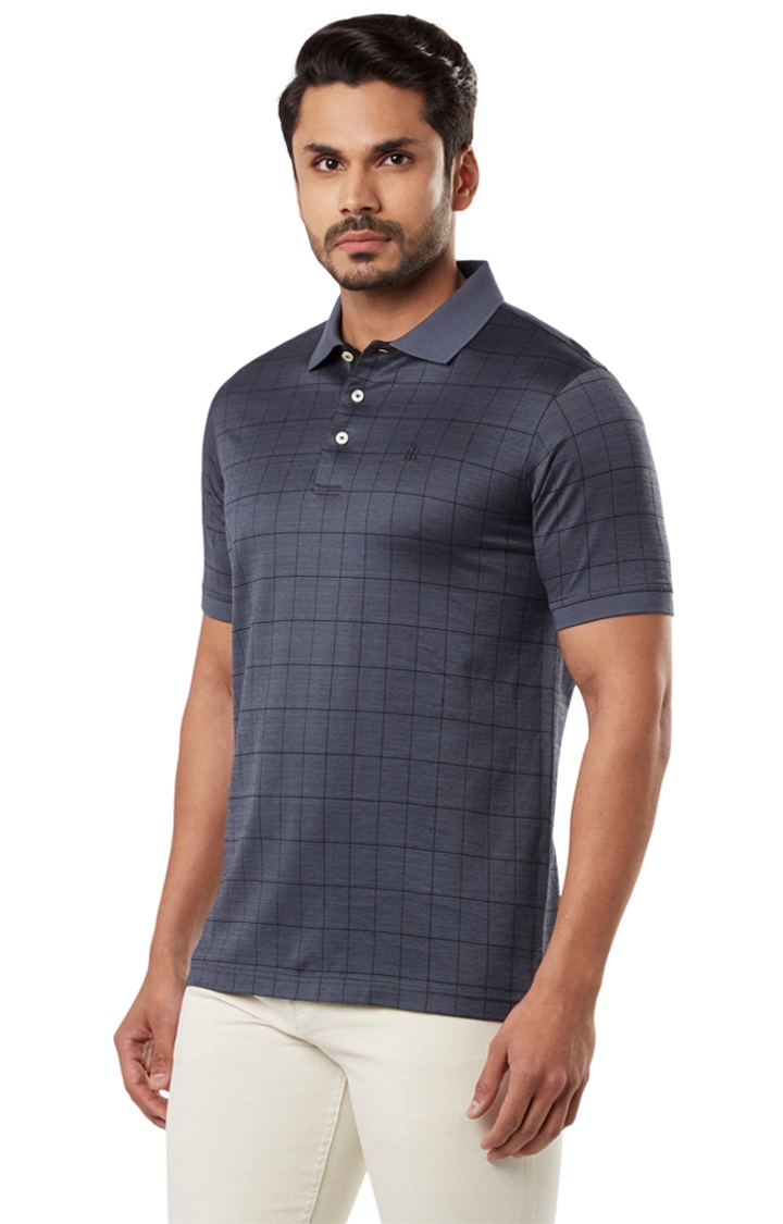 Raymond | Navy Checked Contemporary Fit Polo T-Shirt 2