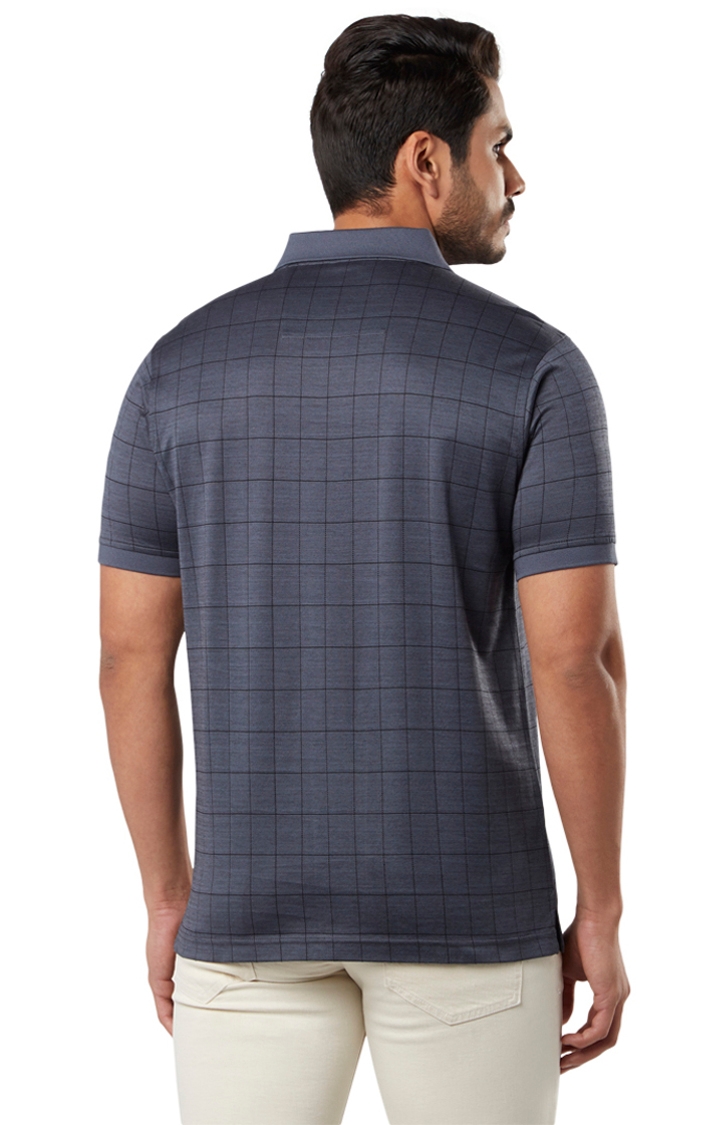Raymond | Navy Checked Contemporary Fit Polo T-Shirt 4