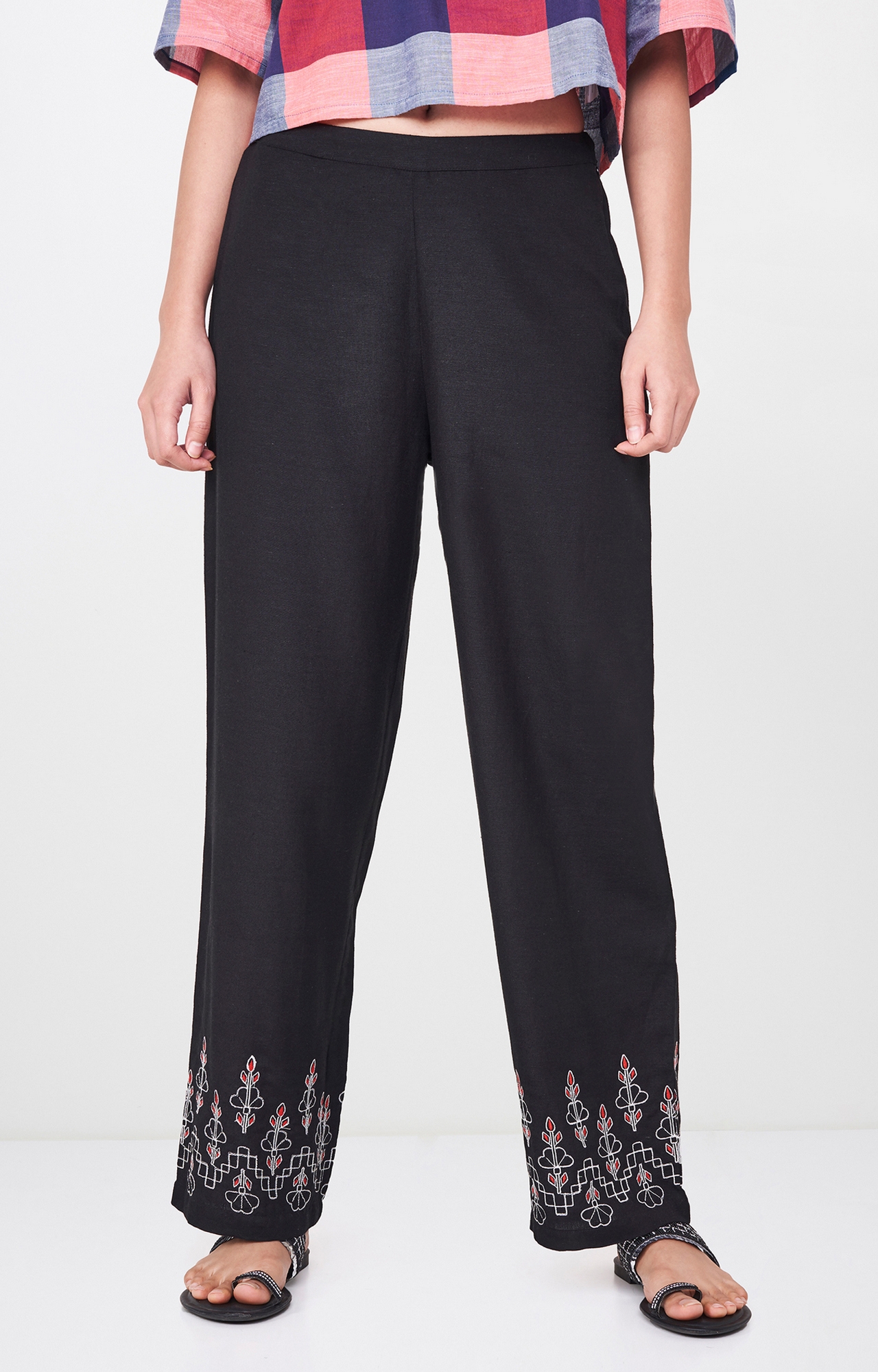 Global Desi | Black Solid Straight Trousers 0