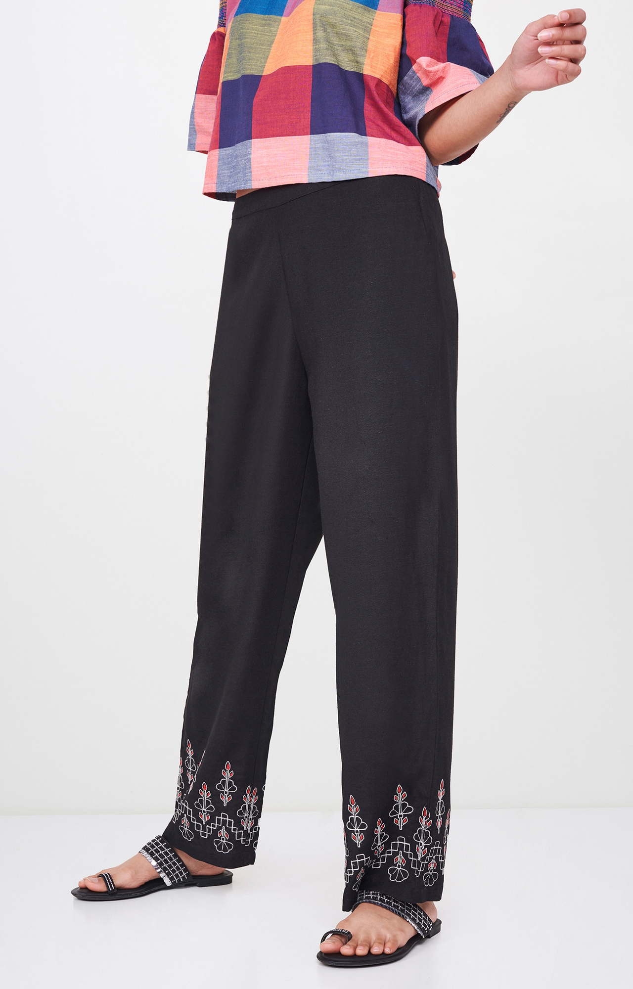 Global Desi | Black Solid Straight Trousers 2