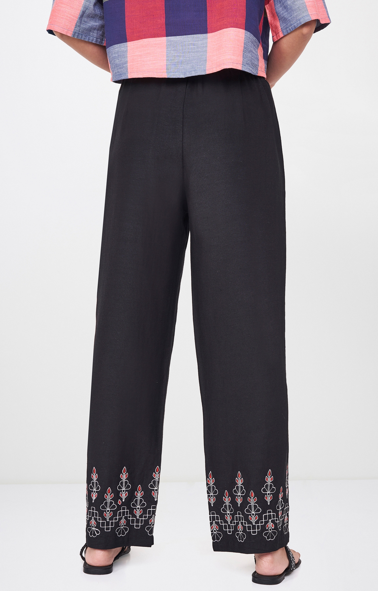 Global Desi | Black Solid Straight Trousers 3