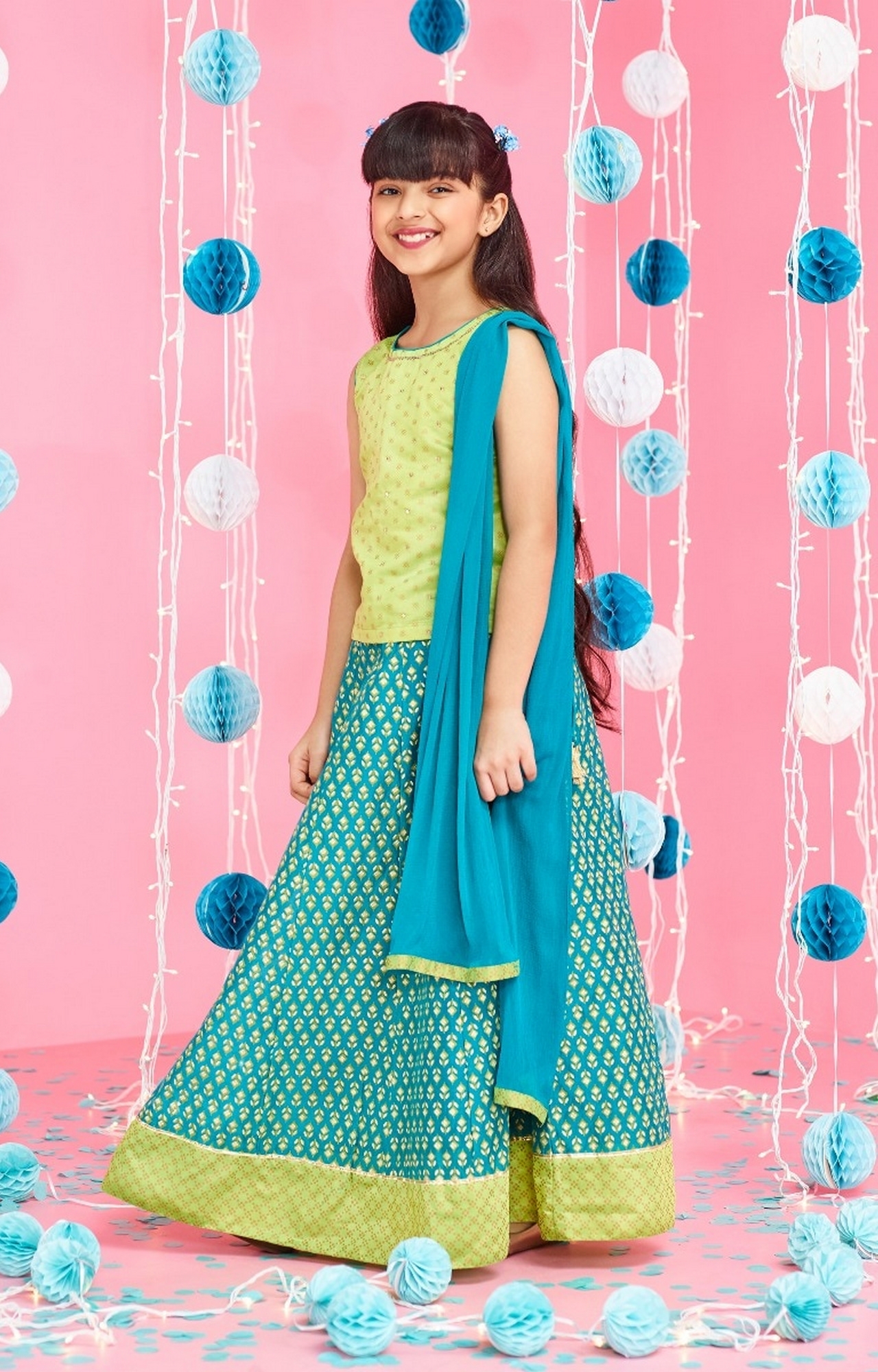 Global Desi | Turquoise Printed Lehenga Set 2