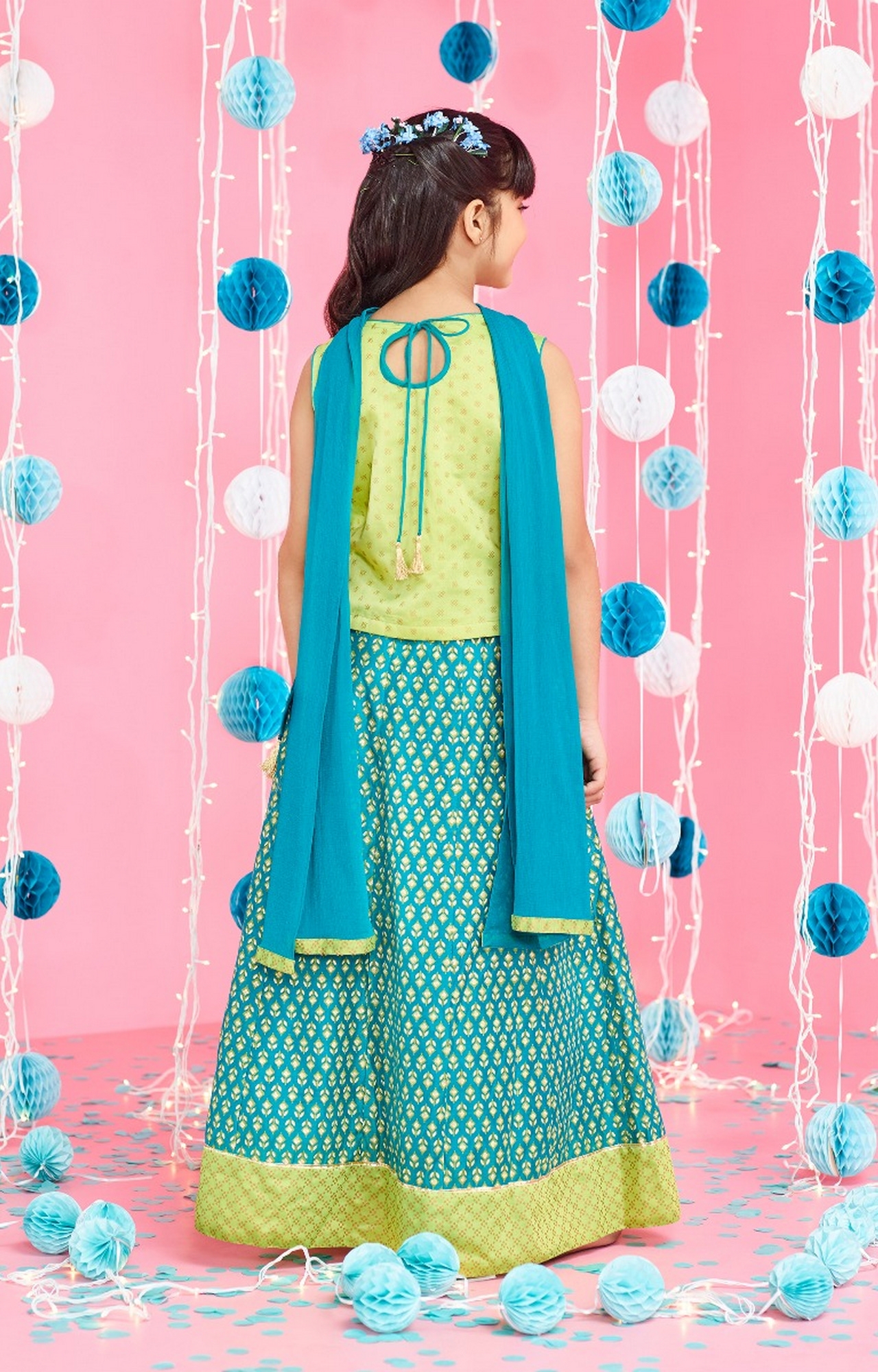 Global Desi | Turquoise Printed Lehenga Set 3