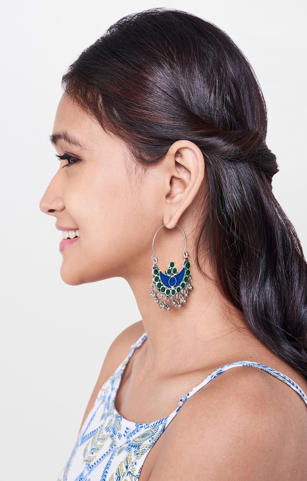 Global Desi | Blue and Green Dangle and Drop Earrings 1