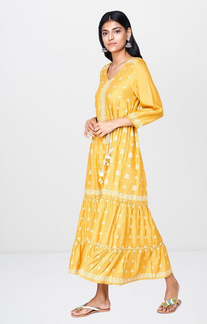 Mustard Embroidered Maxi Dress