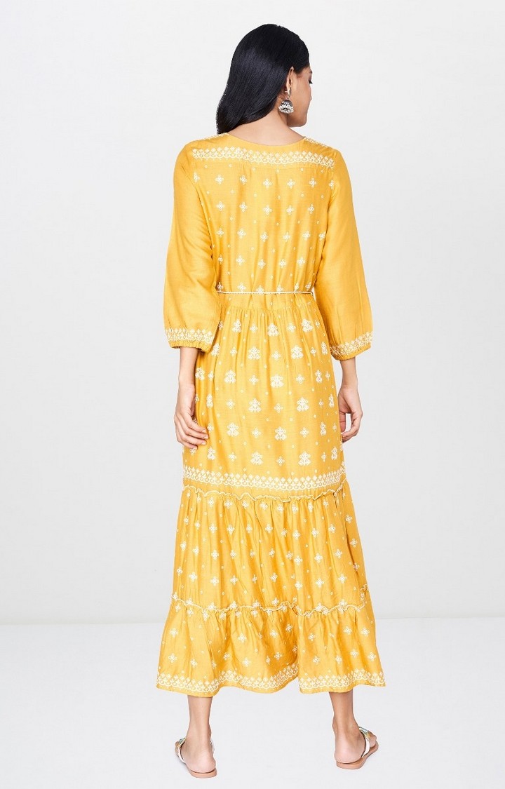 Mustard Embroidered Maxi Dress