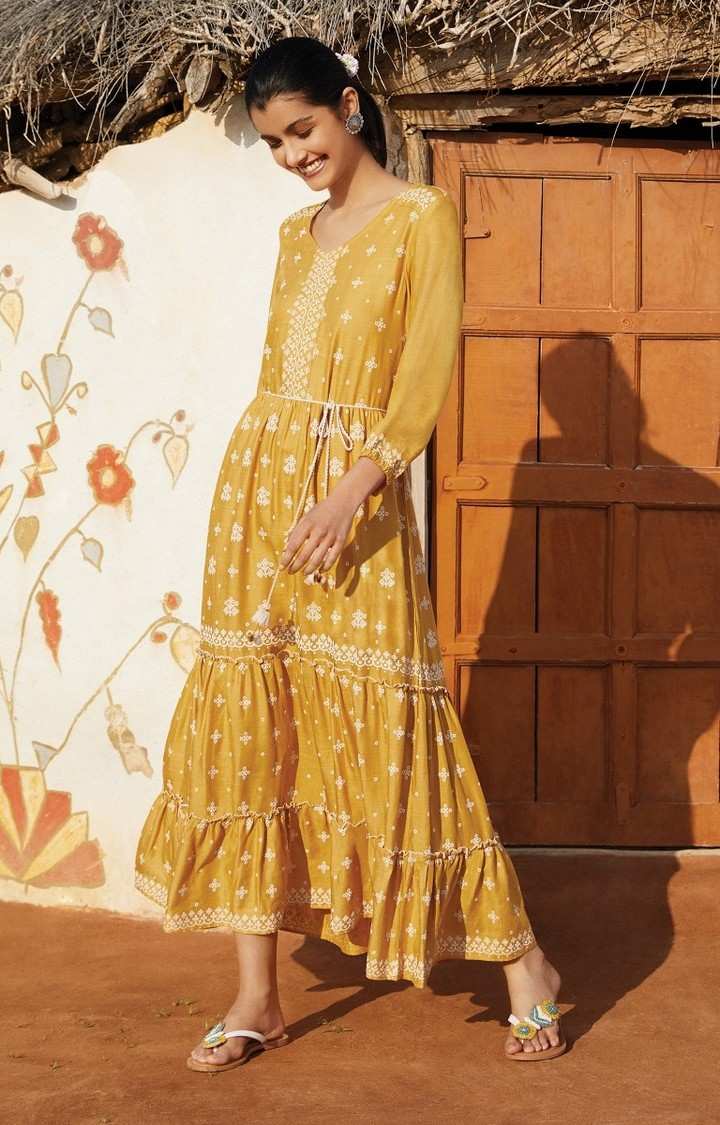 Mustard Embroidered Maxi Dress