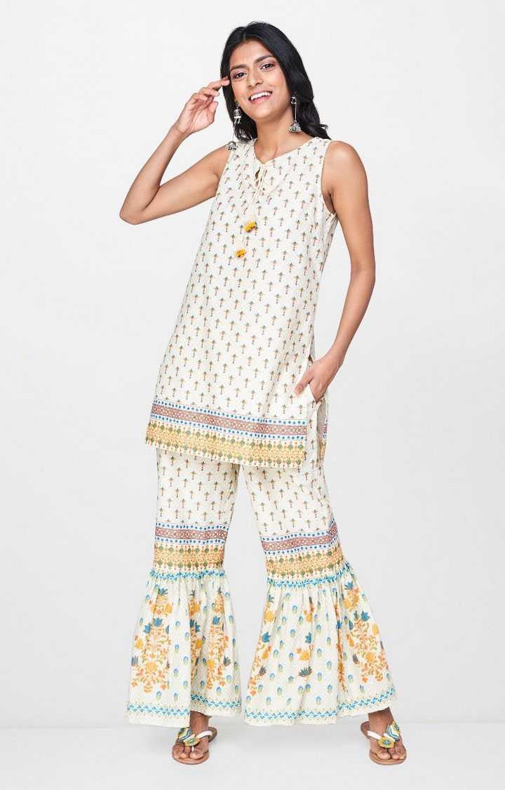 Off White Printed Gharara Set