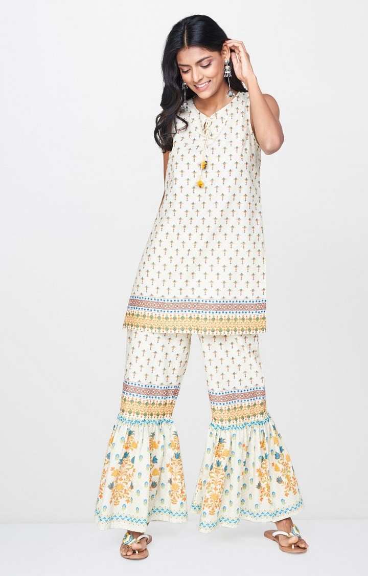 Off White Printed Gharara Set
