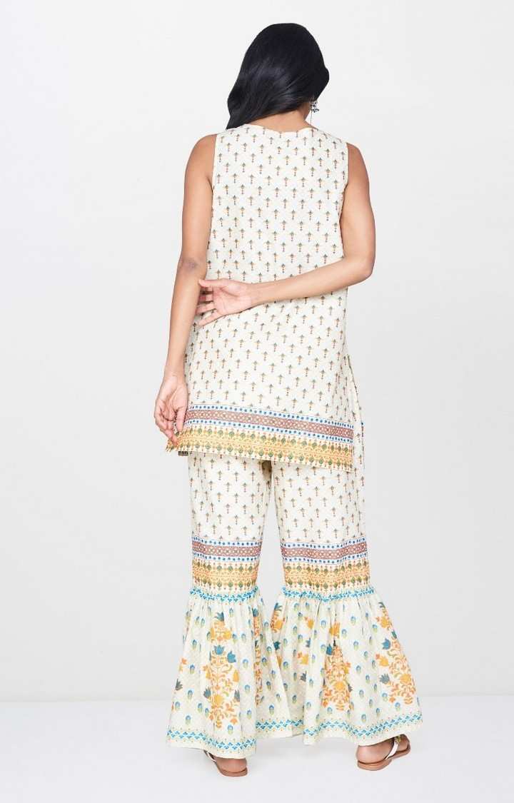 Off White Printed Gharara Set