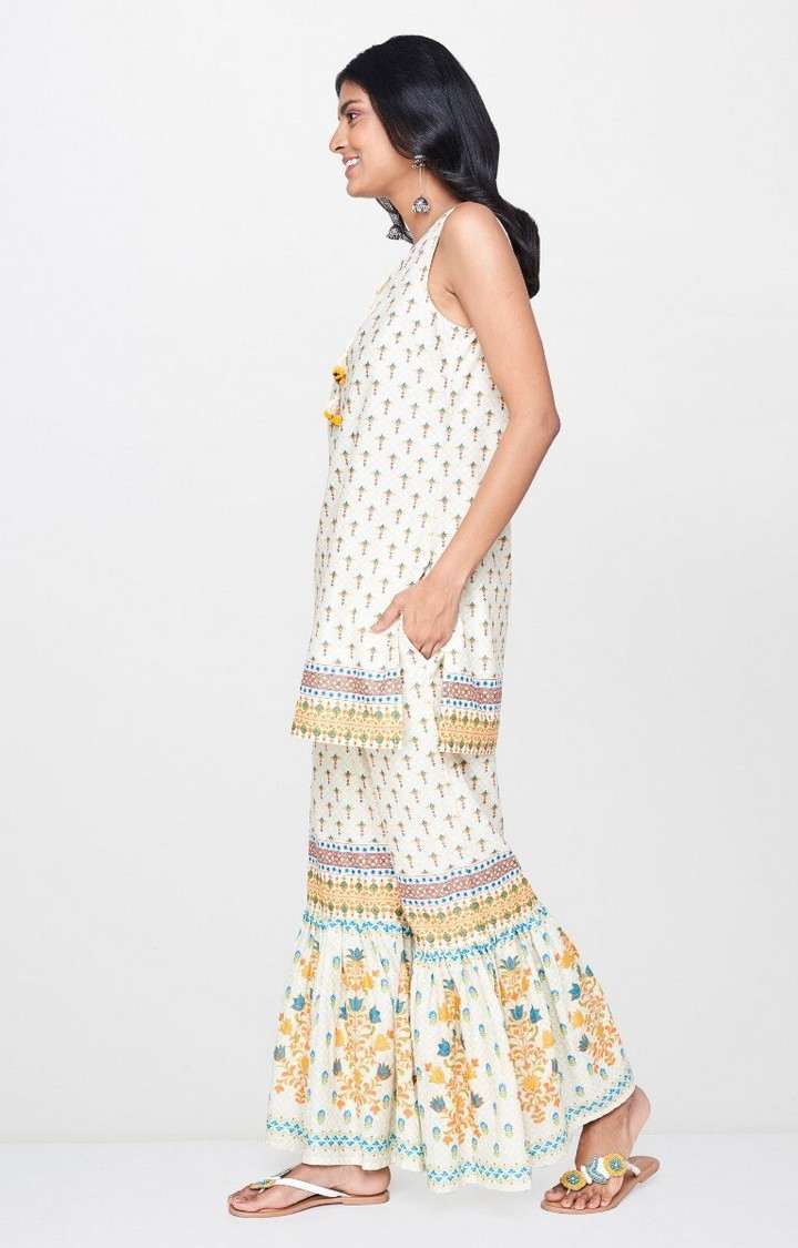 Off White Printed Gharara Set