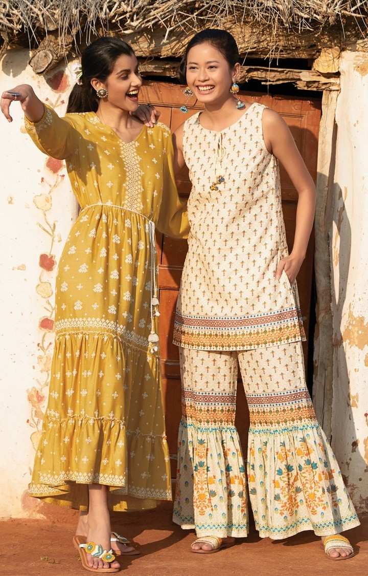 Off White Printed Gharara Set