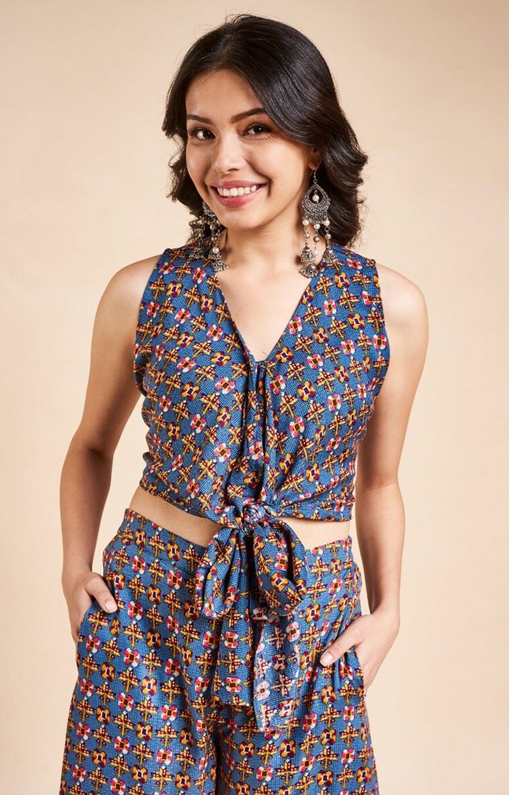Midnight Blue Printed Crop Top