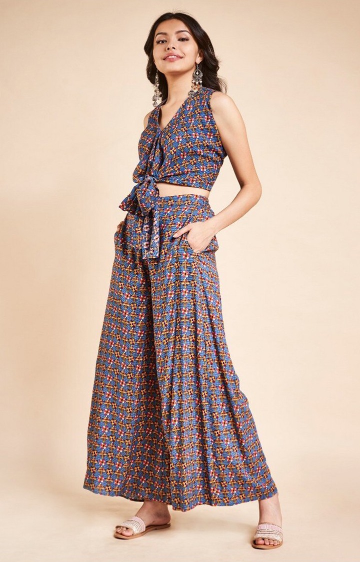 Midnight Blue Printed Crop Top