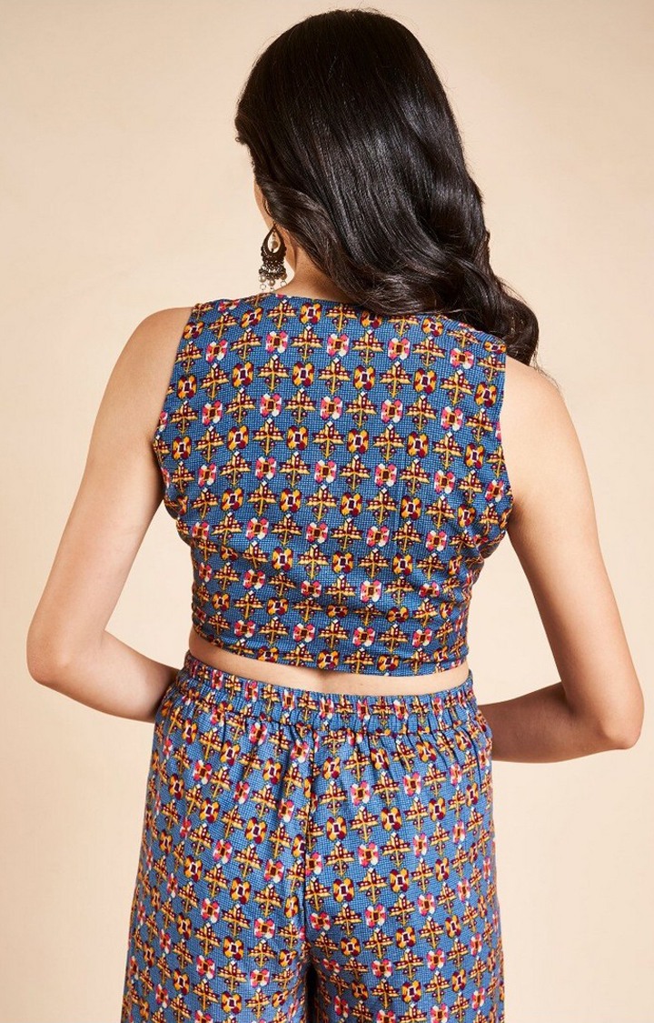 Midnight Blue Printed Crop Top