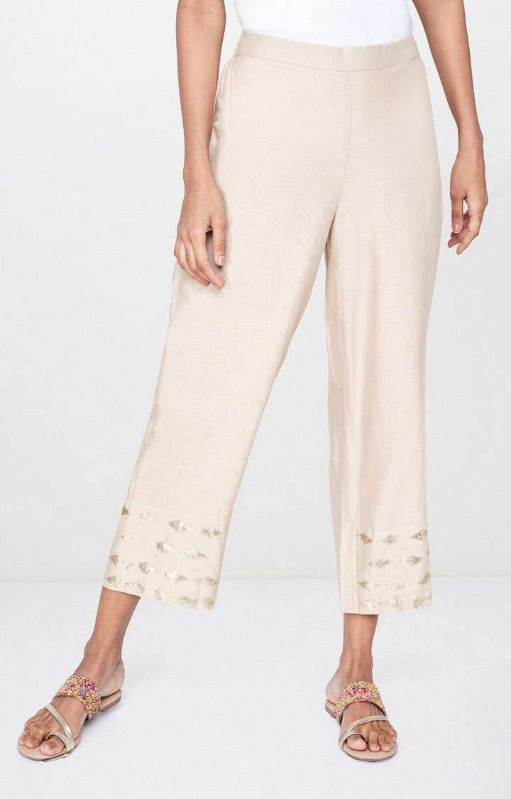 Beige Printed Palazzos