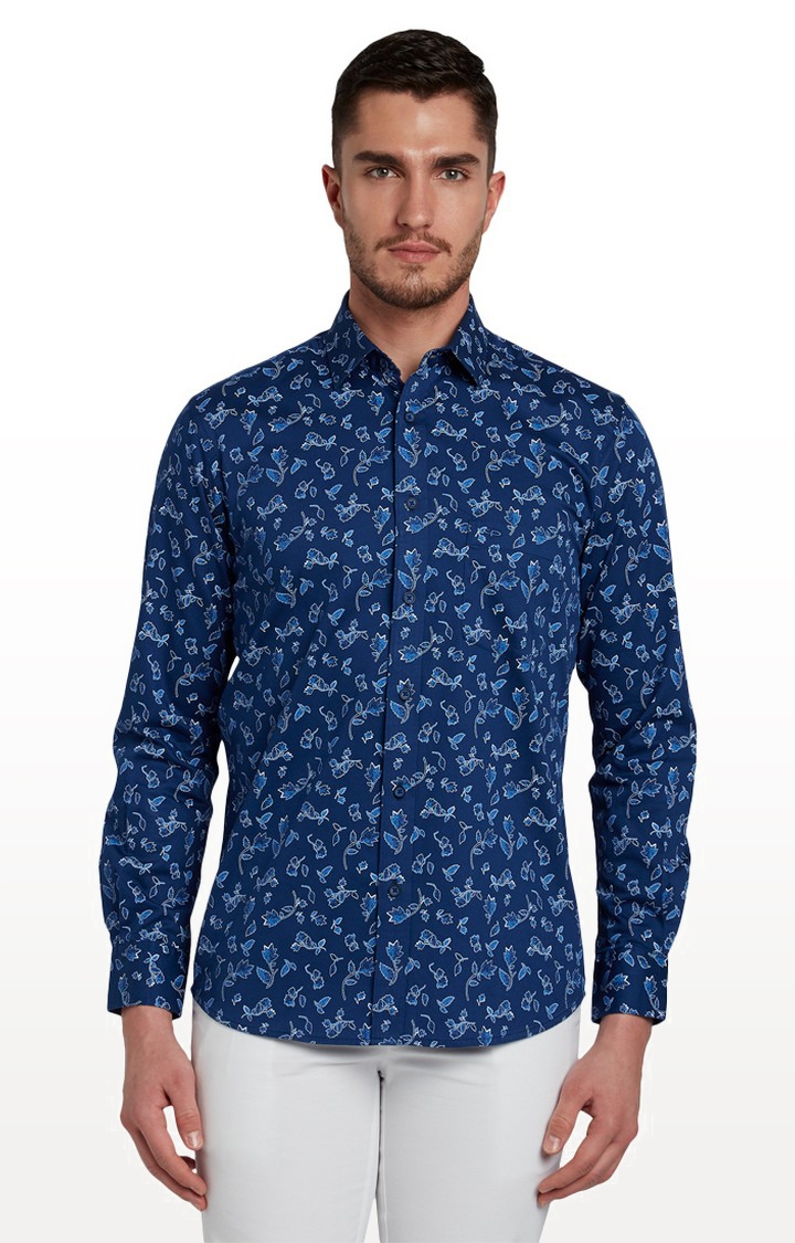 ColorPlus | Dark Blue Printed Casual Shirt 0