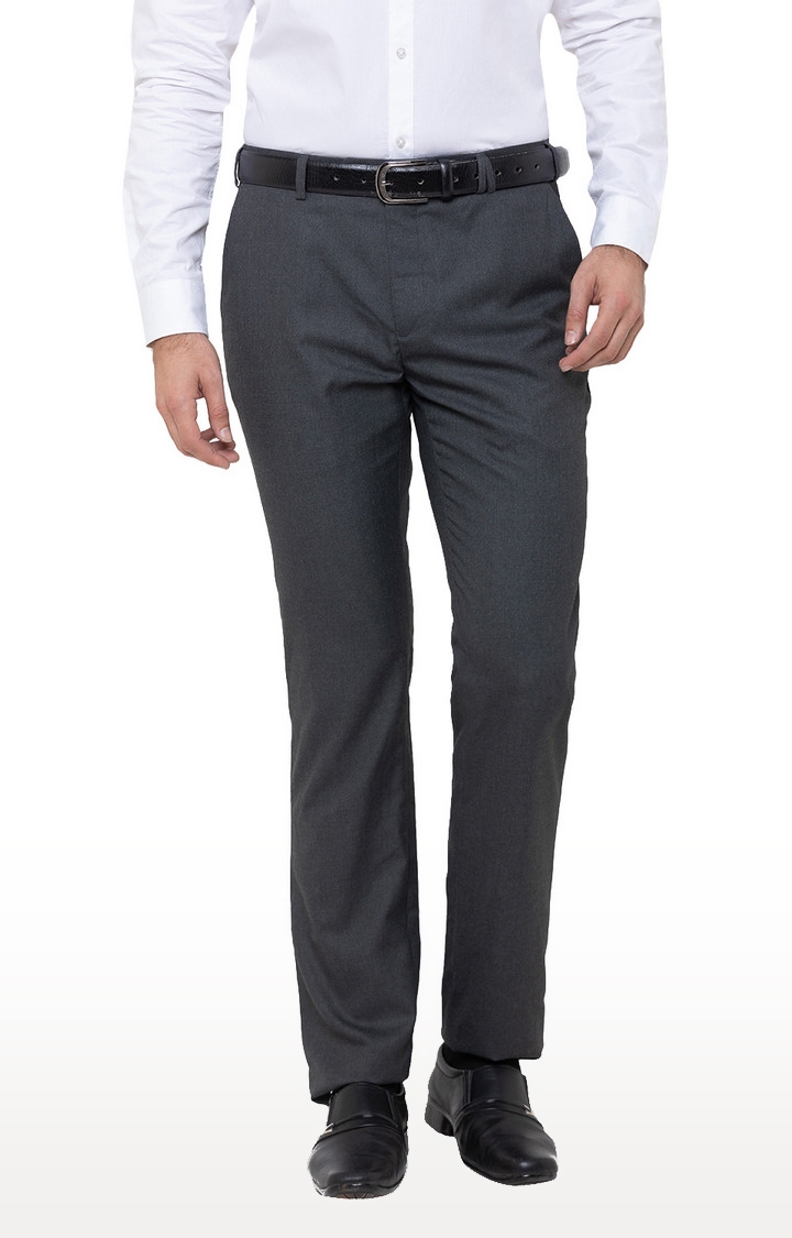 globus | Grey Solid Flat Front Formal Trousers 0