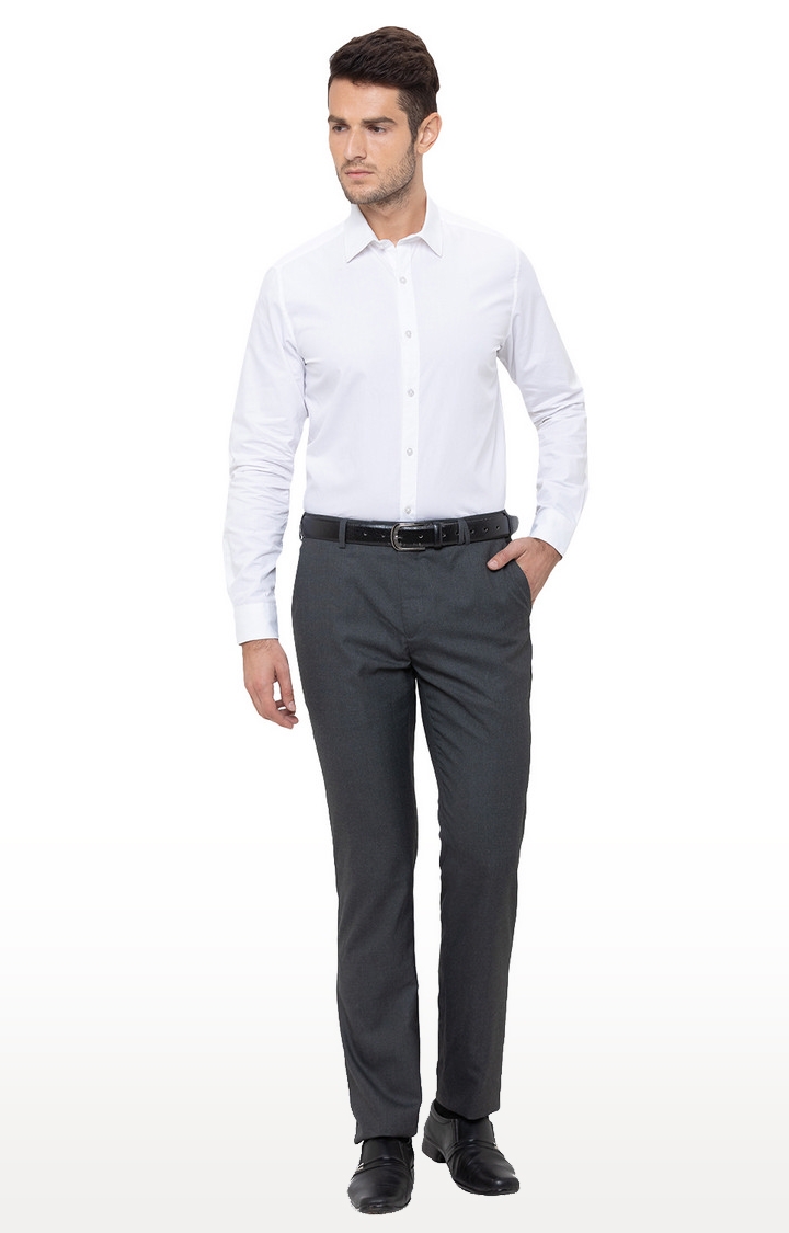 globus | Grey Solid Flat Front Formal Trousers 1