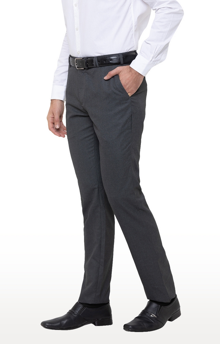 globus | Grey Solid Flat Front Formal Trousers 2