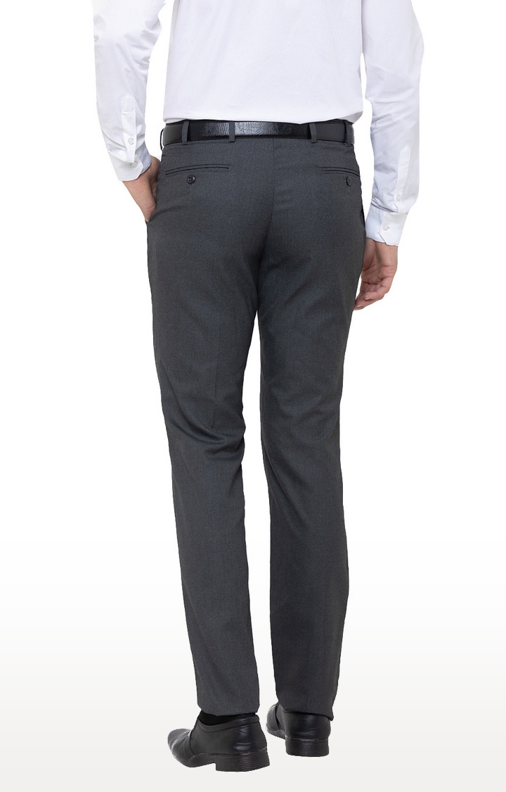 globus | Grey Solid Flat Front Formal Trousers 3