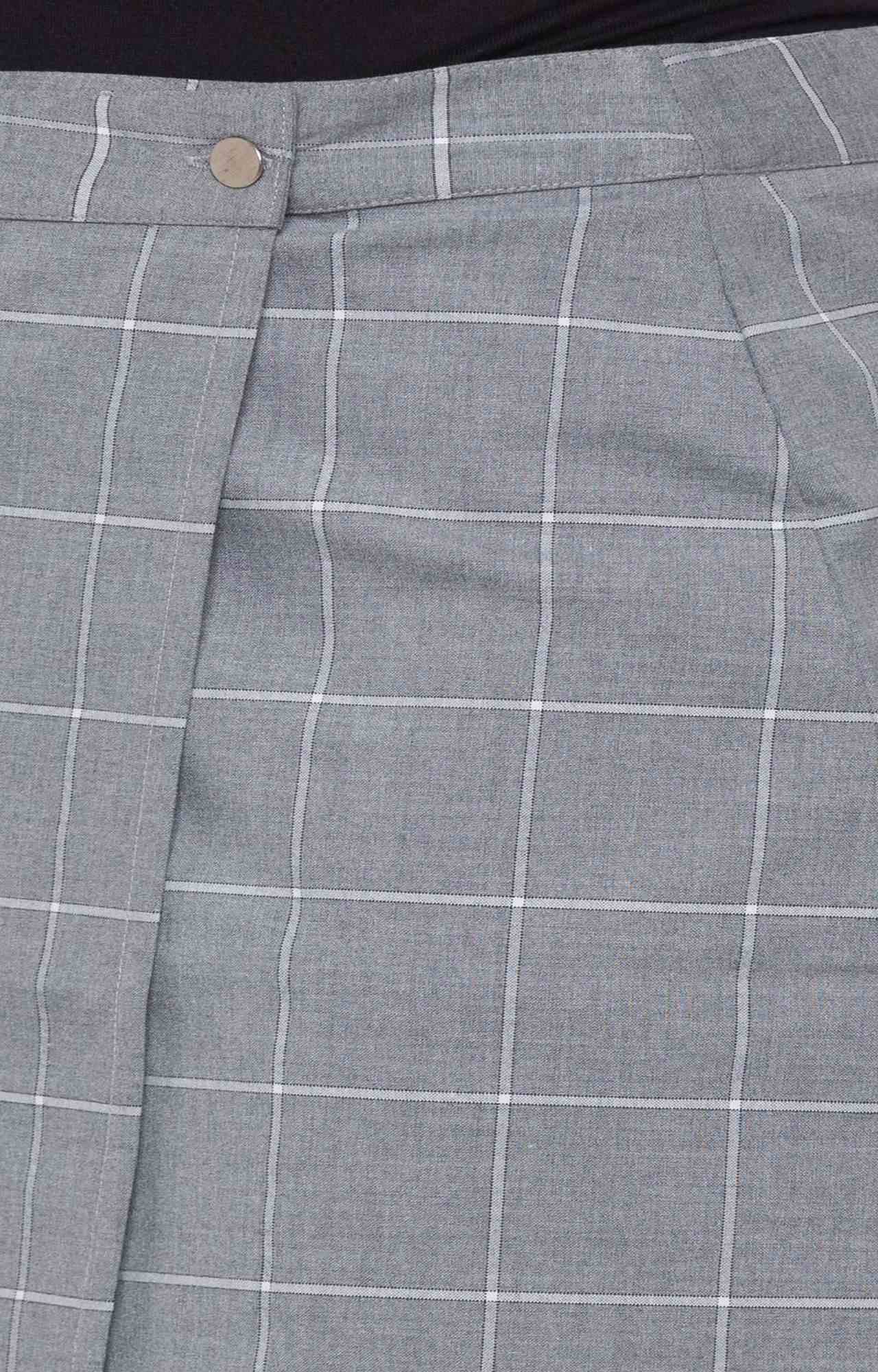 Grey Checked Straight Skirt