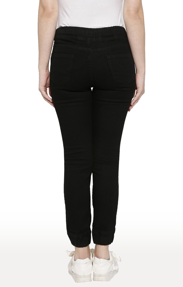 globus | Women's Black Cotton Solid Joggers Jeans 3