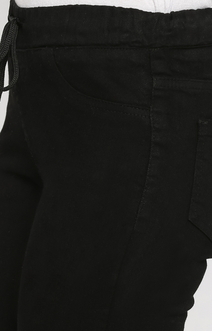 globus | Women's Black Cotton Solid Joggers Jeans 4