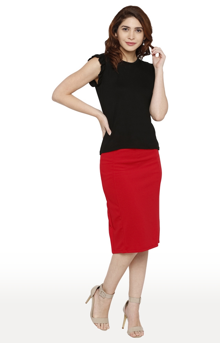 globus | Red Solid Straight Skirt 1