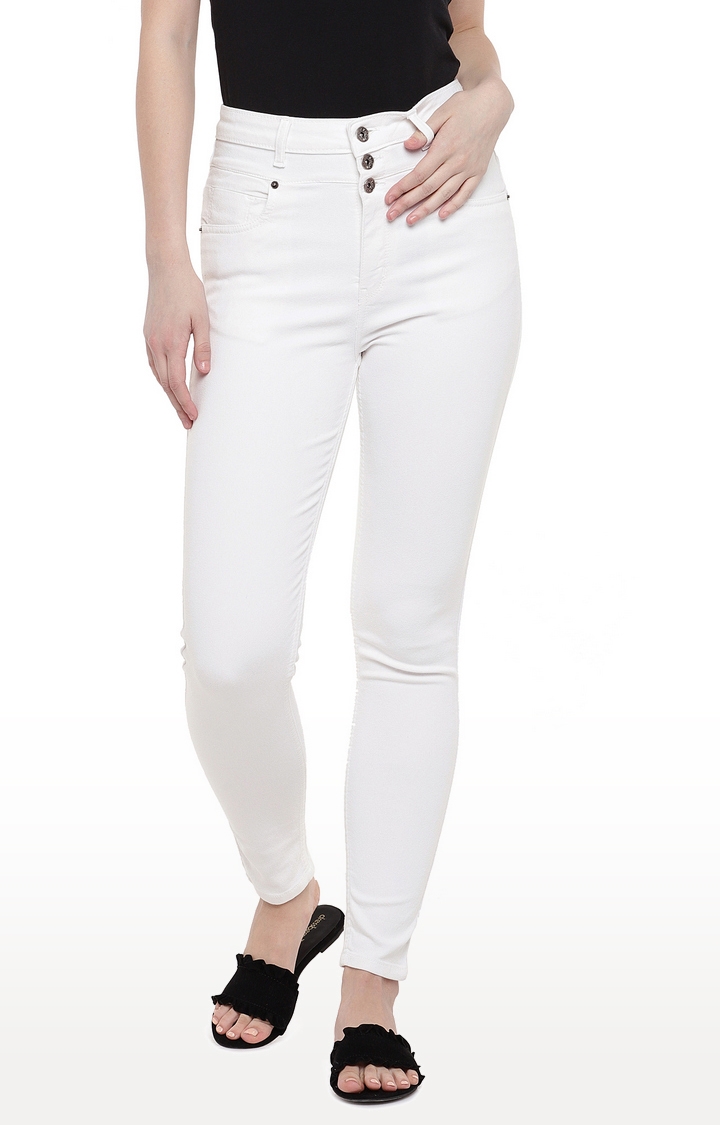 globus | White Solid Straight Jeans 0