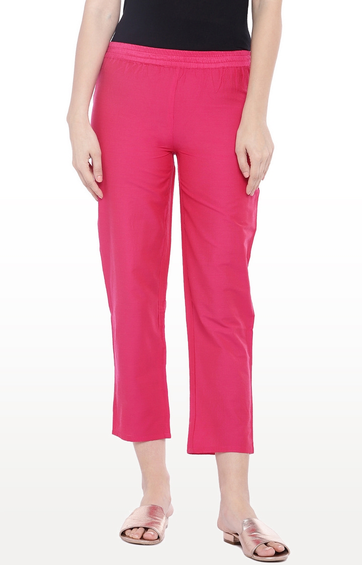 globus | Women's Pink Cotton Solid Trousers 0