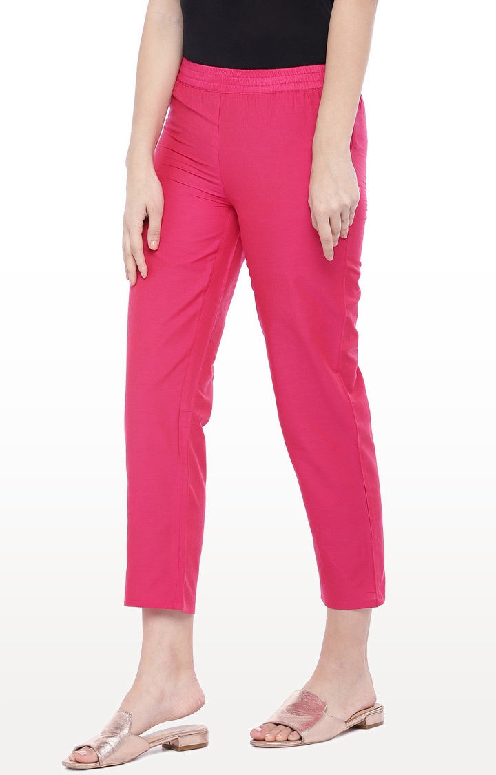globus | Women's Pink Cotton Solid Trousers 2