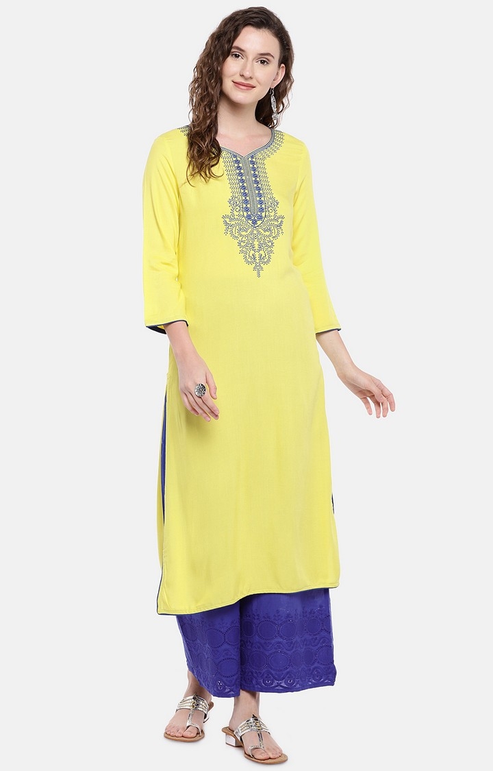 globus | Women's Blue Cotton Embroidered Palazzos 1