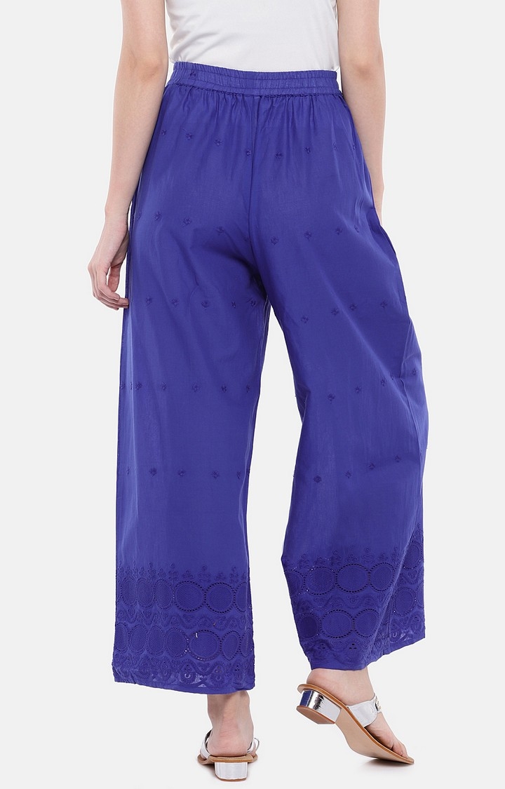 globus | Women's Blue Cotton Embroidered Palazzos 3