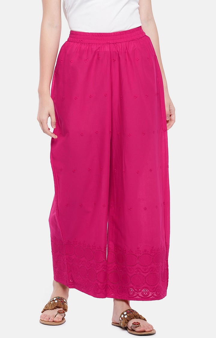 globus | Pink Embroidered Palazzos 0