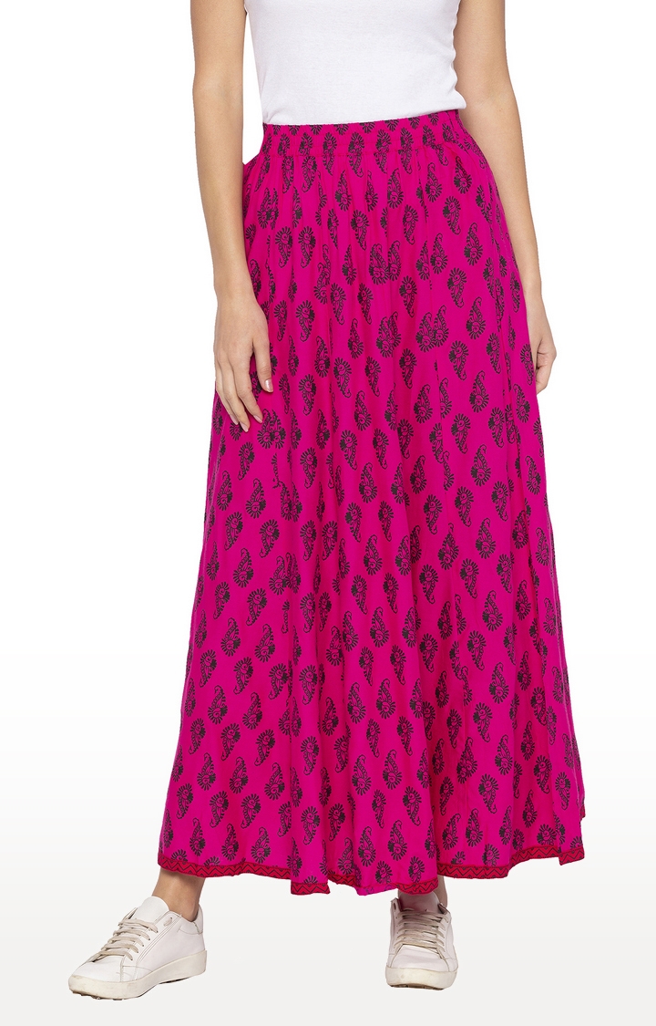 globus | Pink Printed Flared Skirt 0