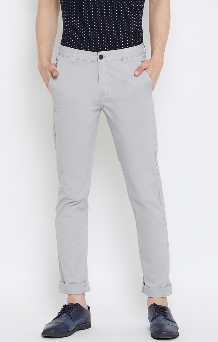 Grey Solid Tapered Chinos