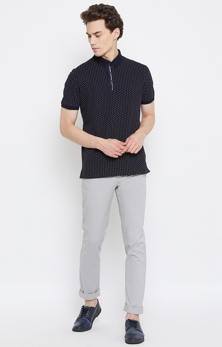 Grey Solid Tapered Chinos